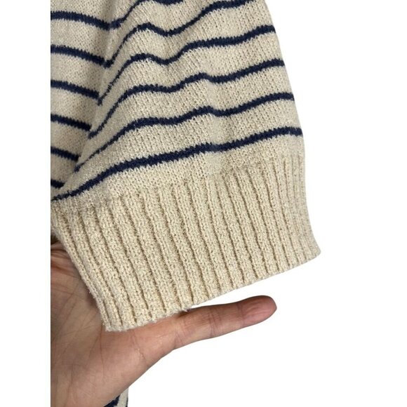 Liz Clairborne Striped Knit Sweater XL Cream Coastal Preppy Retro Boho Neutral - Picture 3 of 9